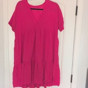Unk Fuchsia V-Neck Tiered Dress